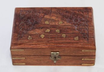 Hand Carved Hinged Wooden Box With Scrolling Leaf Design