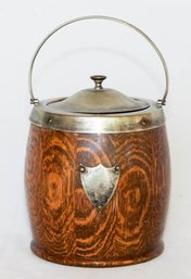 Antique English Oak Porcelain Lined Biscuit Barrel