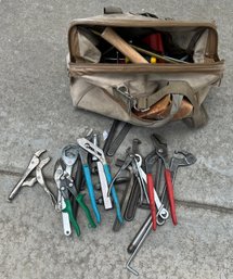 Soft Sided Toolbag Full Of Tools Including Vise Grips And Channellocks