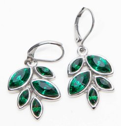 Emerald Color Austrian Crystal Earrings In Stainless Steel
