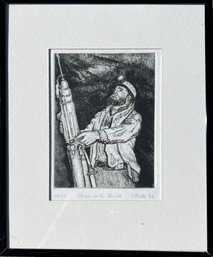 C Hunter Miner With Drill Woodblock Print