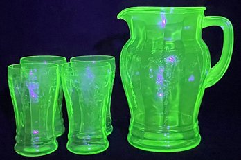 1930s Green Depression Glass Iced Tea Set GLOWS