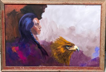 Jack White Acylic On Canvas Native American And Eagle Original Art
