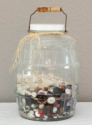 Vintage Glass Store Jar With Assorted Buttons