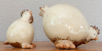 Ceramic Plump Eating Chickens Chickens Decor