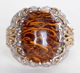 Indian Script Stone Brazilian Citrine Ring In 14K YG And Platinum Overlay Sterling Silver Nicke