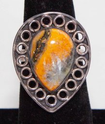 Bumble Bee Jasper (Pear) Ring In Sterling Silver  (Size 7)