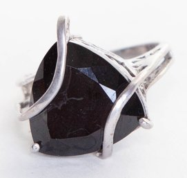 Thai Black Spinel Triangle Ring In Sterling Silver Size 7