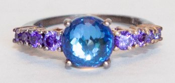 Celestial Blue Quartz Simulated Purple Diamond Ring In Sterling Silver Size 6