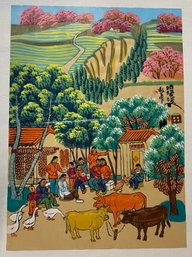 Chinese Pastoral Happy Life Painting On Paper