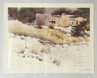1986 Signed Print By Seconding Sandoval ' Bandelier Winter'