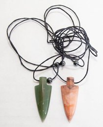 Peach Moonstone And Green Jade Arrow Pendants Cord Necklace