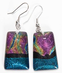 Camofine Dichroic Art Glass Nebula Earrings In Stainless Steel