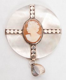 Cameo On Shell In Sterling Silver Pendant