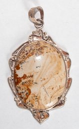 Oval Natural Jasper Pendant Wrapped In Sterling Silver