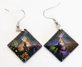 Camofine Dichroic Art Glass Square Earrings