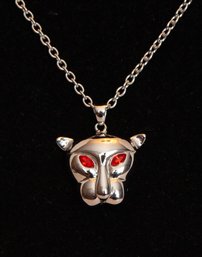 Leopard Head Pendant Necklace In Stainless Steel