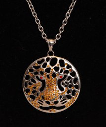 Cheetah Face Amber Pendant Necklace In Silver Tone