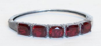 Blazing Red Quartz Diamond Bangle In Platinum Overlay Sterling Silver