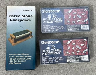 Three Stone Sharpener And 40 Piece Hose Clamp Assortments