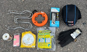 Fish Tape, Gloves, Knee Pads, Toggle Bolts And Wire