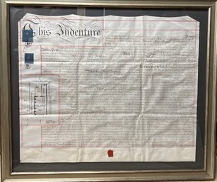 19th Century Framed Indenture (will Not Ship)