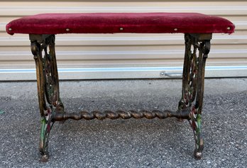 Antique Victorian Red Velvet Iron Bench Seat