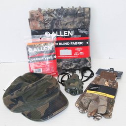 Lot Of Hunting Items Including Camouflage Blind Fabric And Jersey Gloves