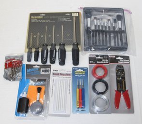 Lot Of Tools Including A Wire Stripper And Color Coded Nail Punch Set New In Package