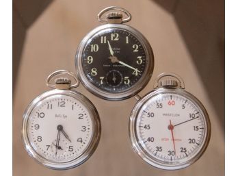Lot Of 3 Westclox Pocket Watches And Stop Watch