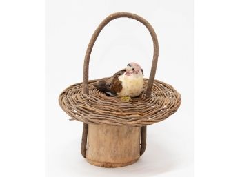 Handmade Wicker And Wood Bird Basket