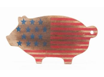 Singed And Numbered Wooden American Flag Pig Cutting Board