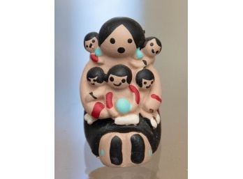 Miniature Tiny Mexico Folk Art Clay Pottery Storyteller 5 Kids Signed 1