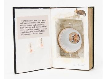 Handmade Signed Tea For Two Folk Art Book With Porcelain Tea Cup Inside