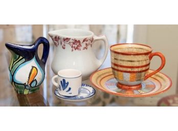 Decorative Vessels And Tea Cups, Including Shenango Creamer