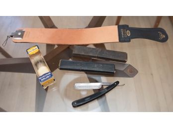 Shaving Accessories Including Straight Razor And Sharpening Strop