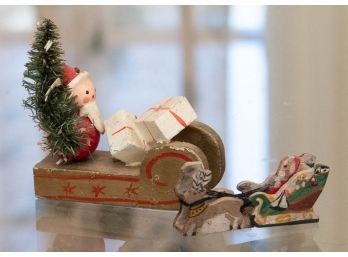 Wooden Christmas Miniatures Santa In Sleigh