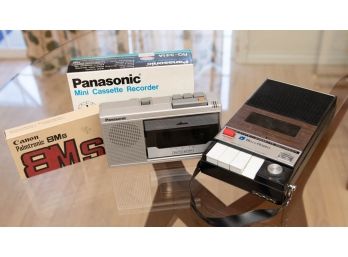 Vintage Electronics Panasonic Mini Cassette Recorder, Canon Palmtronic And Bell Howell Recorder