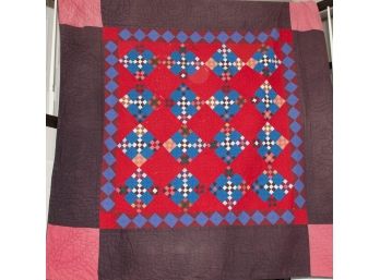 Red/Blue Patch Quilt Pattern Handmade Quilt 82x82