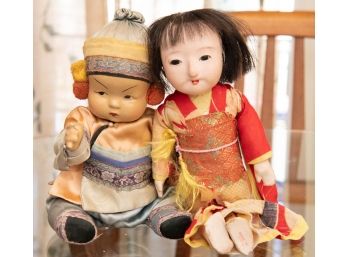 1930/1940 Japanese Ichimatsu Doll With Silk Kimono And Ming Ming Composite Doll