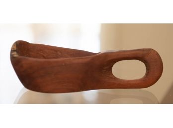 Antique Carved Wooden Bowl With Attached Handle