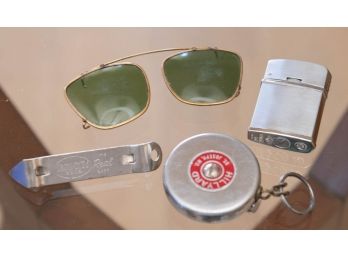 Zippo Lighter, Clip On Sunglasses And Hillyard Retractable Key Chain