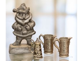Miniature Pewter Santa Signed And Beer Steins