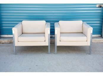 Kasparians Leather And Chrome Tuxedo Chairs