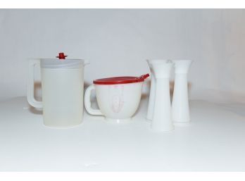 Vintage Tupperware Batter Bowl, Tea Pitcher And Shakers