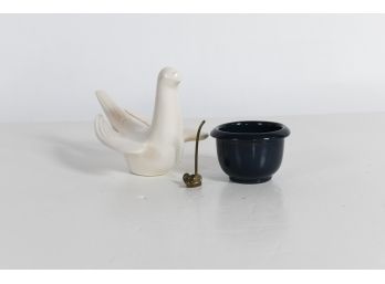 5.5' 1977 Ceramic Dove And Blue Frankoma 2.5' Bowl