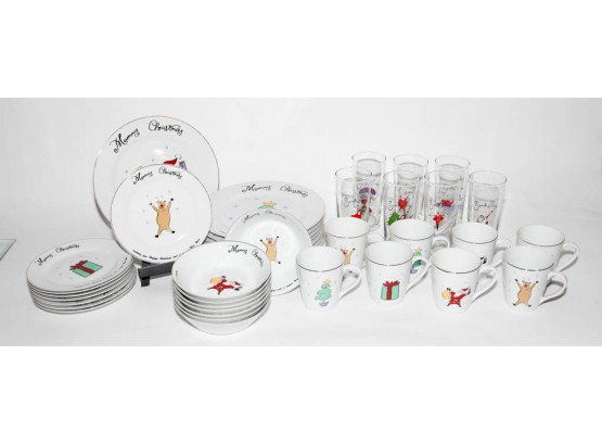 Christmas Themed Merry Brite Porcelain Dinnerware Featuring Santa And Rudolph