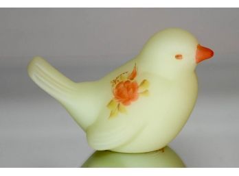 Fenton Satin Custard Hand Painted Bird