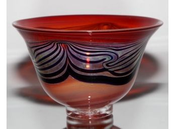 7' Blown Art Glass Black Waves Red/orange Swirl