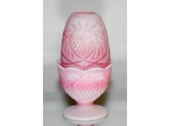 7' Fenton Rosaline Pink Slag Strawberry Heart Fairy Lamp